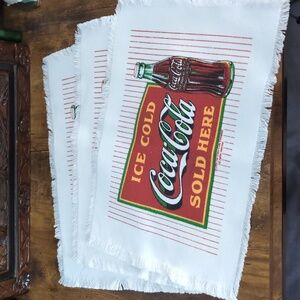 Set Of 3 Coca-Cola Ice Cold Cotton Fringed Ends Placemats Vintage New 1990